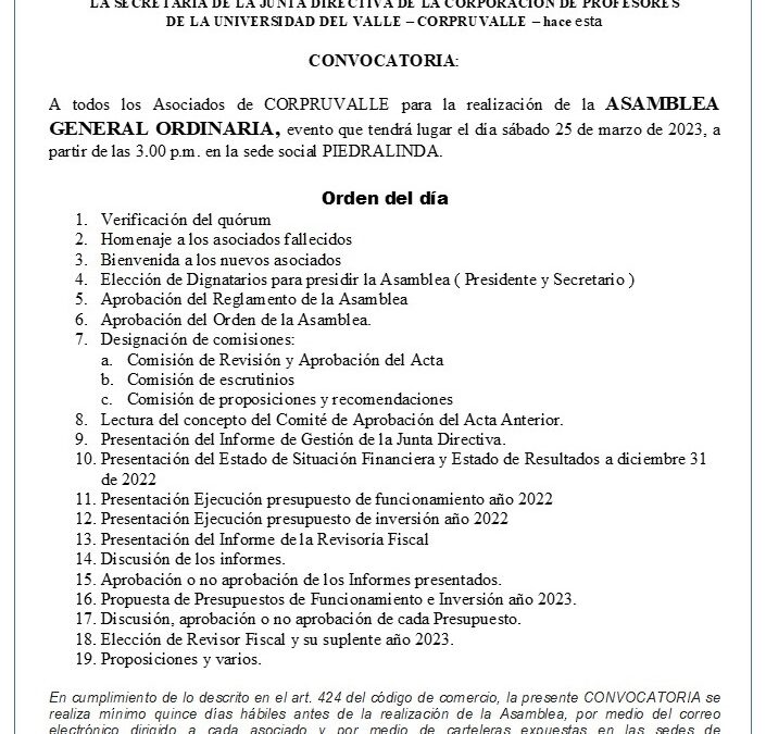 MAR 25 – Asamblea General Ordinaria