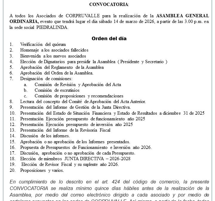 MAR 14 – Asamblea General Ordinaria